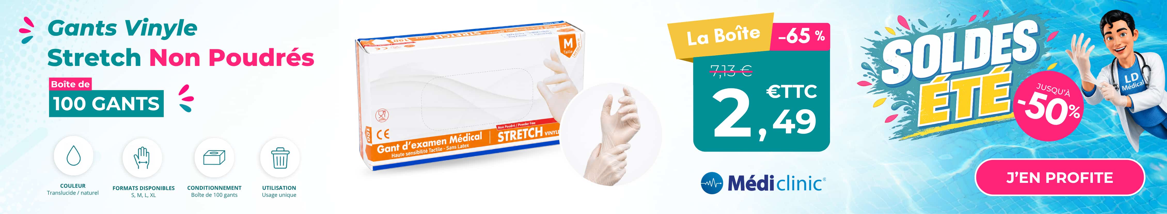 Gants vinyle médiclinic